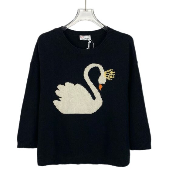 Red Valentino Black Sweater With Swan Graphic Design - Picture 1 of 7